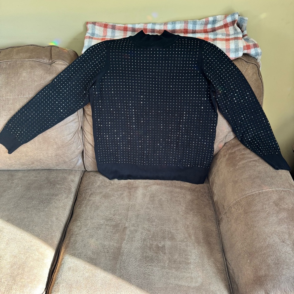 EUC Joseph Ribkoff black mock turtleneck with gold studs.  Size Large.